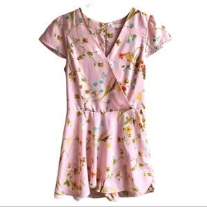 Copper Key Floral Print Romper Size S Faux Wrap Short Flutter Sleeves Outfit